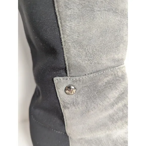 Stuart‎ Weitzman Gray And Black 5050 Suede Knee Boots Size 7.5M Stretch Low Heel