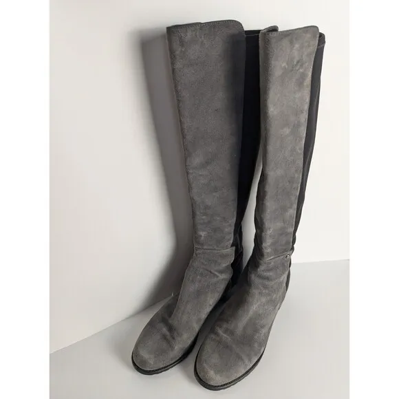 Stuart‎ Weitzman Gray And Black 5050 Suede Knee Boots Size 7.5M Stretch Low Heel