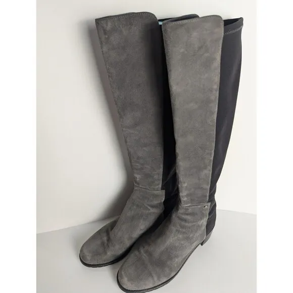 Stuart‎ Weitzman Gray And Black 5050 Suede Knee Boots Size 7.5M Stretch Low Heel