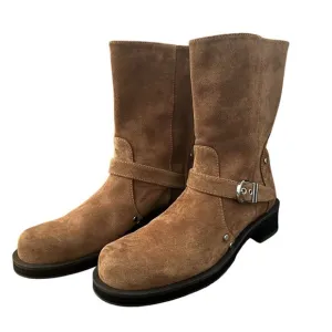 Stuart Weitzman Maverick Suede Buckle Biker Pull On Boots Women's Size 7.5B NWOB