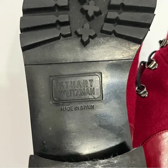 Stuart Weitzman Red Wool Leather Vintage 90s Lace-up Combat Boots Womens 5.5