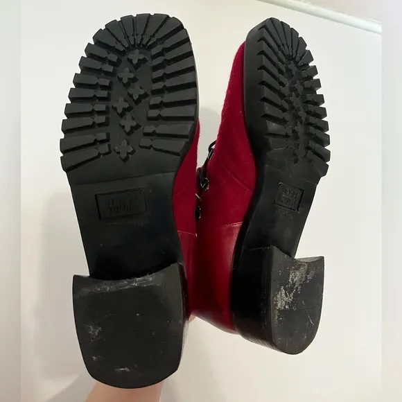 Stuart Weitzman Red Wool Leather Vintage 90s Lace-up Combat Boots Womens 5.5