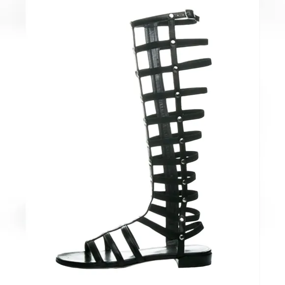 STUART WEITZMAN| RUNWAY GLADIATOR CAGE BLACK LEATHER SANDALS BOOTS $695 sz 36