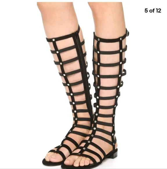 STUART WEITZMAN| RUNWAY GLADIATOR CAGE BLACK LEATHER SANDALS BOOTS $695 sz 36
