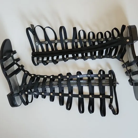 STUART WEITZMAN| RUNWAY GLADIATOR CAGE BLACK LEATHER SANDALS BOOTS $695 sz 36
