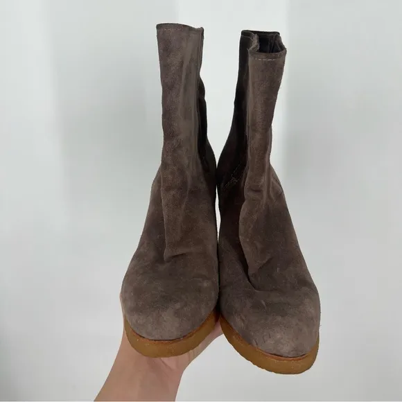 Stuart Weitzman Seal Grey Suede Bootscout Wedge Heel Ankle Boots
