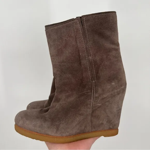 Stuart Weitzman Seal Grey Suede Bootscout Wedge Heel Ankle Boots
