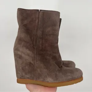 Stuart Weitzman Seal Grey Suede Bootscout Wedge Heel Ankle Boots