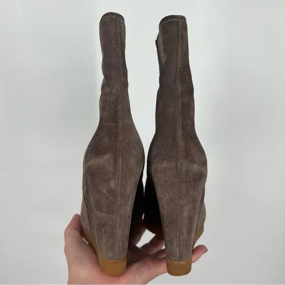 Stuart Weitzman Seal Grey Suede Bootscout Wedge Heel Ankle Boots