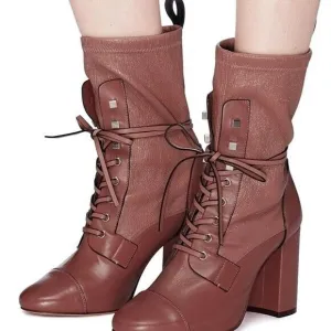 Stuart Weitzman Veruka Leather Lace Up Rose Mauve Boots Sz 8