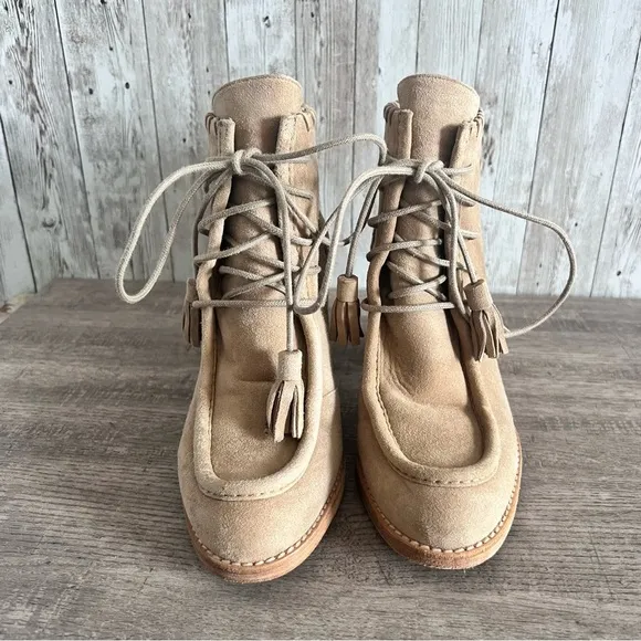 Stuart Weitzman Women’s Suede Whipstitch Trim Lace-Up Boots Size 6