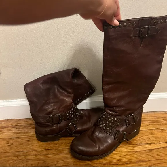 Studded Frye brown leather boots