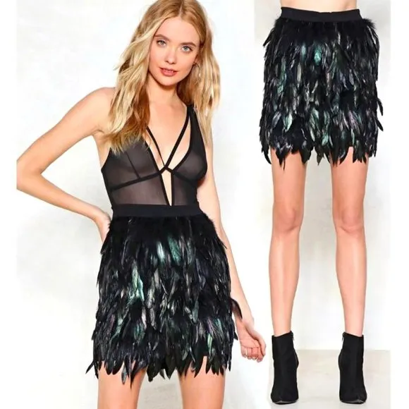 💥STUNNING💥Genuine Feather Mini Skirt in Black