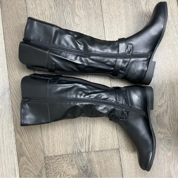 STYLE &amp; COMPANY Black Buckle Accent Slip Resistant Kezlin Heel Riding Boot NIB