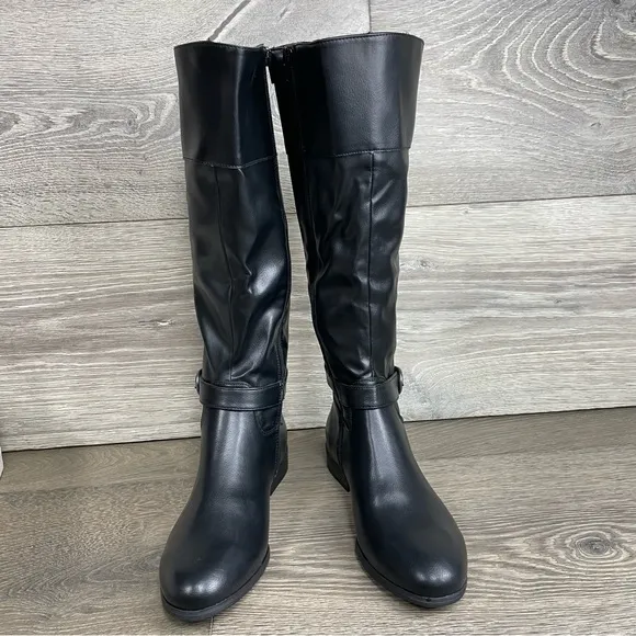STYLE &amp; COMPANY Black Buckle Accent Slip Resistant Kezlin Heel Riding Boot NIB