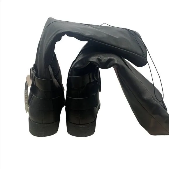 Style &amp; Co. Womens Madixe Faux Leather Riding Boots Black 6 Medium (B,M)