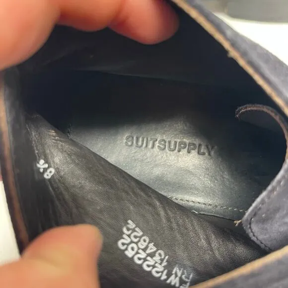 SUITSUPPLY Men Shoes Navy Blue High-Top Suede Lace Up Boots 8.5 42.5