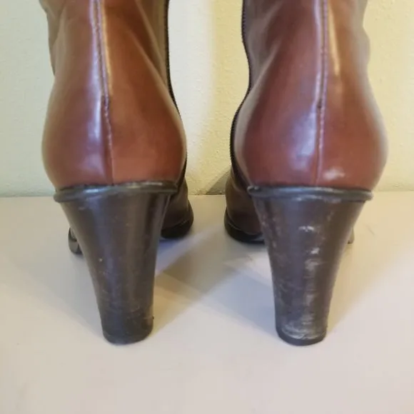 SunDance 38 Brown Knee High Boots Riding Heels USA Butter Soft Leather Vtg
