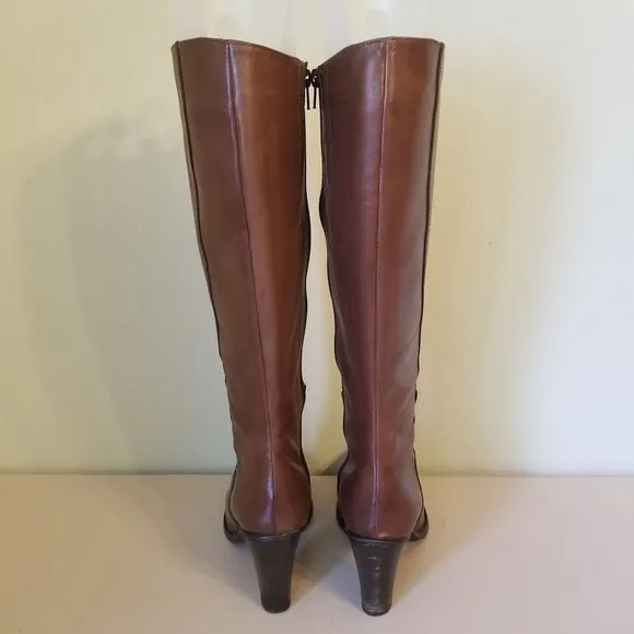 SunDance 38 Brown Knee High Boots Riding Heels USA Butter Soft Leather Vtg