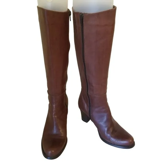 SunDance 38 Brown Knee High Boots Riding Heels USA Butter Soft Leather Vtg