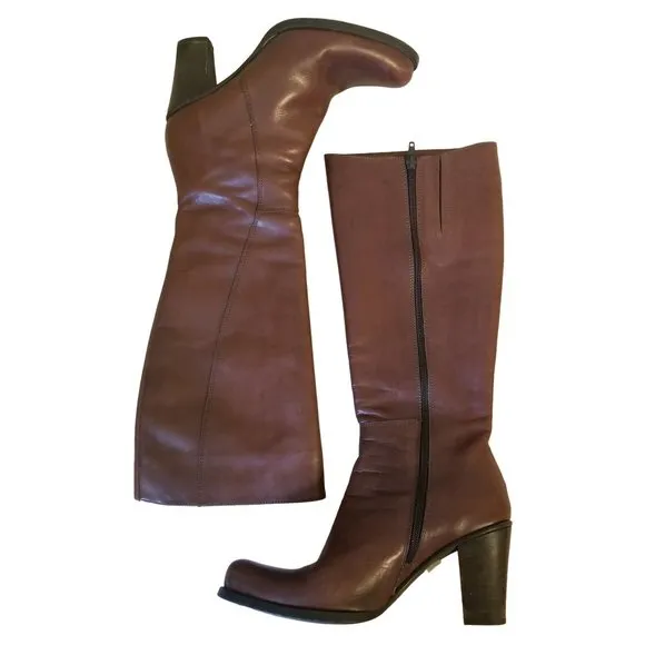 SunDance 38 Brown Knee High Boots Riding Heels USA Butter Soft Leather Vtg