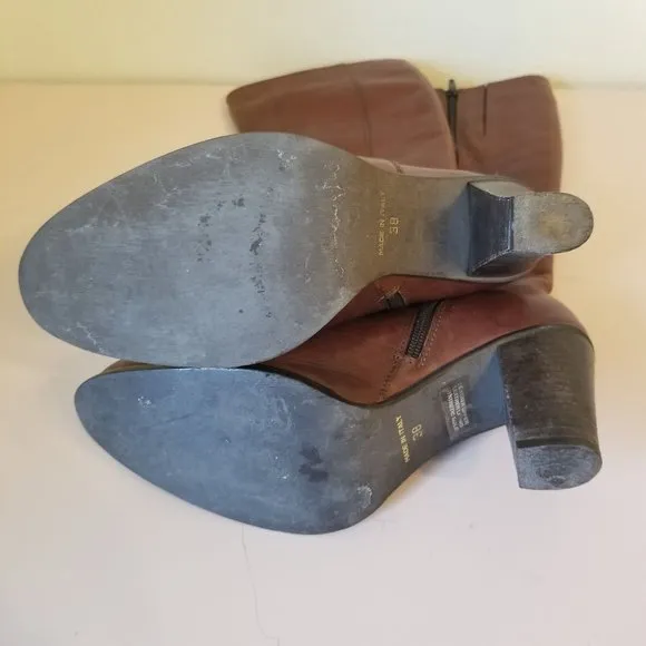 SunDance 38 Brown Knee High Boots Riding Heels USA Butter Soft Leather Vtg