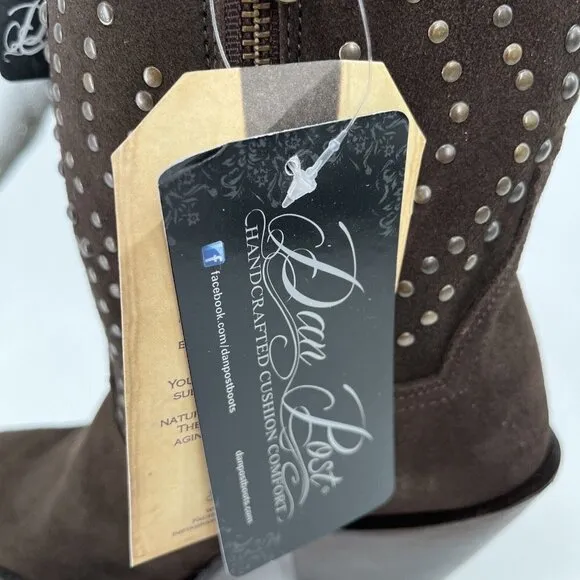 Sundance Dan Post Cowboy Boots Studded $288 Suede 8 M Brown