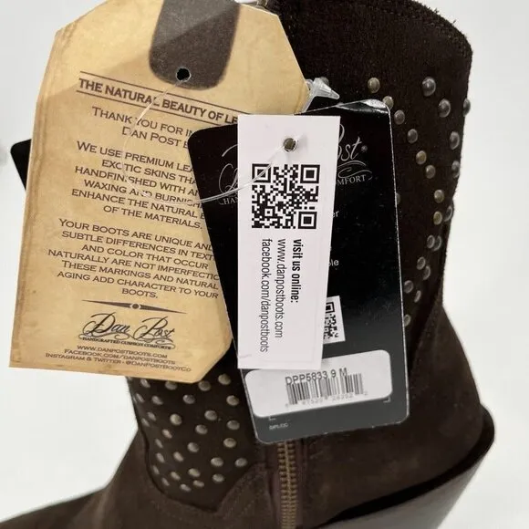 Sundance Dan Post Cowboy Boots Studded $288 Suede 8 M Brown
