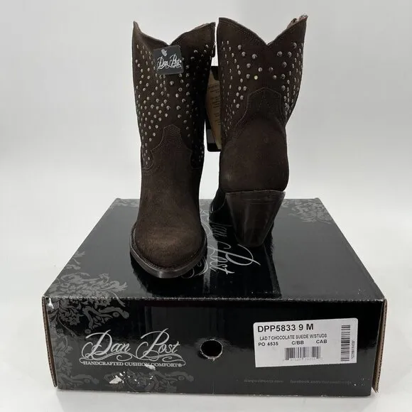 Sundance Dan Post Cowboy Boots Studded $288 Suede 8 M Brown