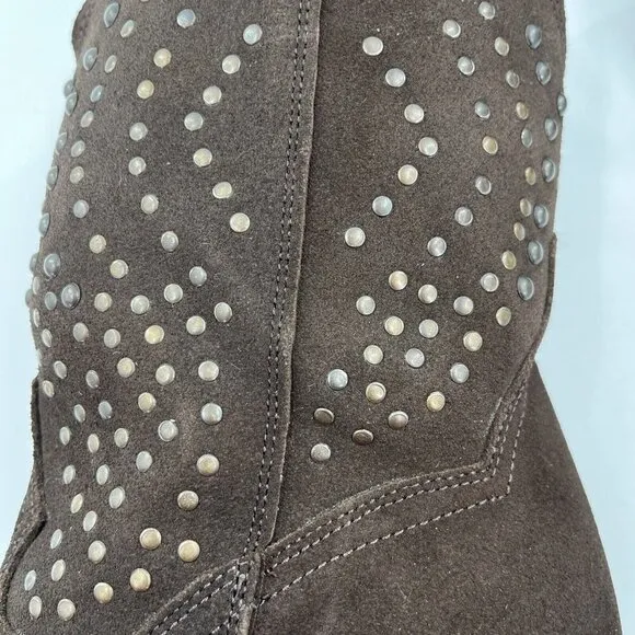 Sundance Dan Post Cowboy Boots Studded $288 Suede 8 M Brown