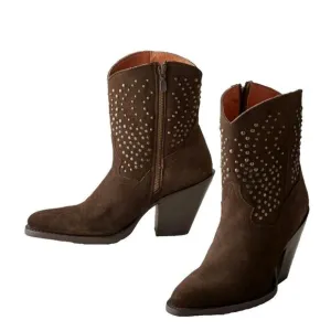 Sundance Dan Post Cowboy Boots Studded $288 Suede 8 M Brown