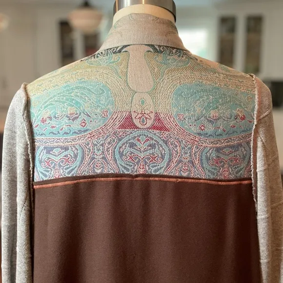 Sutter Larkin Long Duster Cardigan Handmade Bohemian Fringe Mixed Materials
