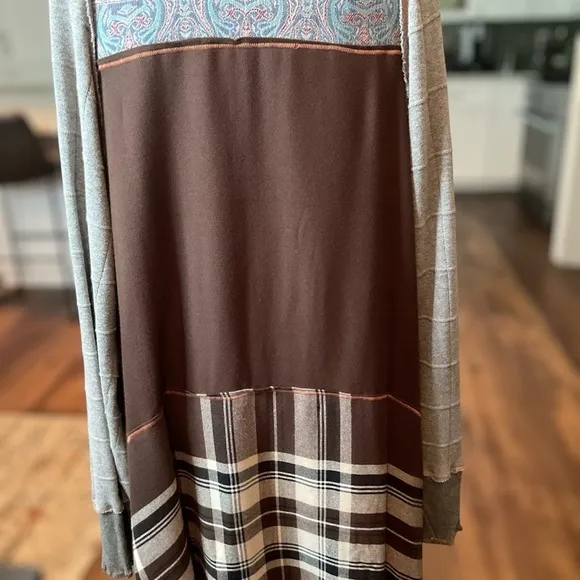 Sutter Larkin Long Duster Cardigan Handmade Bohemian Fringe Mixed Materials
