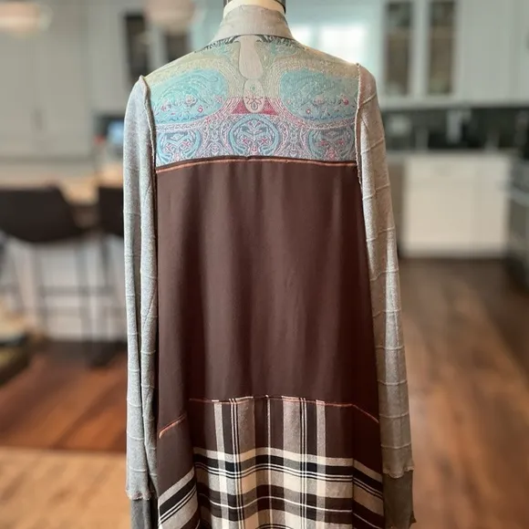Sutter Larkin Long Duster Cardigan Handmade Bohemian Fringe Mixed Materials