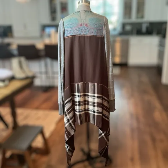 Sutter Larkin Long Duster Cardigan Handmade Bohemian Fringe Mixed Materials