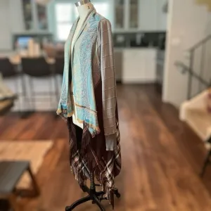 Sutter Larkin Long Duster Cardigan Handmade Bohemian Fringe Mixed Materials