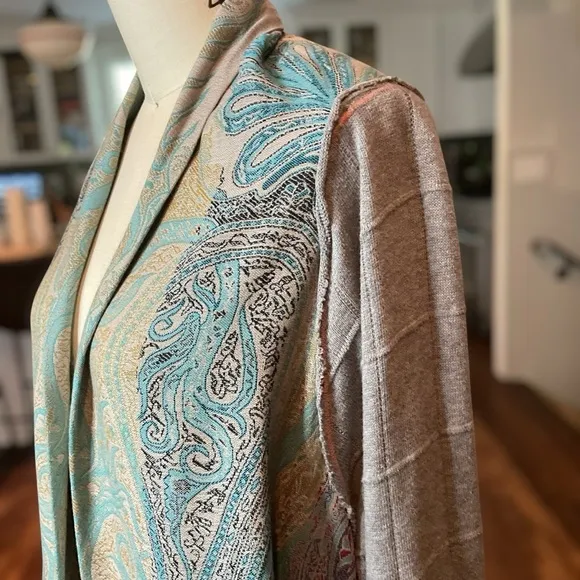 Sutter Larkin Long Duster Cardigan Handmade Bohemian Fringe Mixed Materials