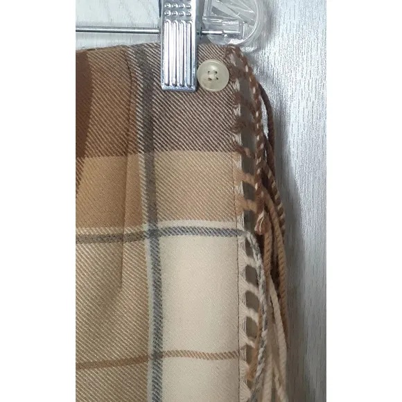 Talbots Lambs Wool Wrap Skirt Plaid Browns Size 12 Petite Fringe Midi Lined
