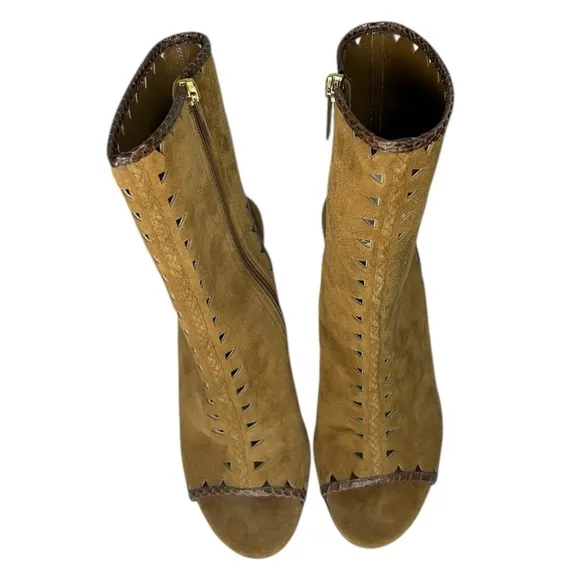 Tamara Mellon - Women's Suede Cut-Out Boots, ‘Sunkiss’ - Tan, Size US 8, IT 38
