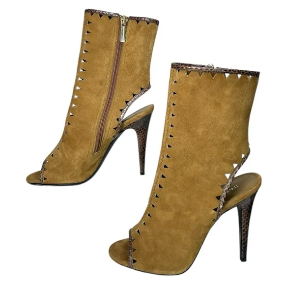 Tamara Mellon - Women's Suede Cut-Out Boots, ‘Sunkiss’ - Tan, Size US 8, IT 38