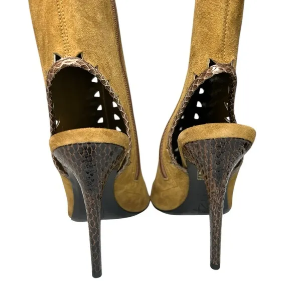 Tamara Mellon - Women's Suede Cut-Out Boots, ‘Sunkiss’ - Tan, Size US 8, IT 38