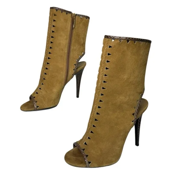 Tamara Mellon - Women's Suede Cut-Out Boots, ‘Sunkiss’ - Tan, Size US 8, IT 38
