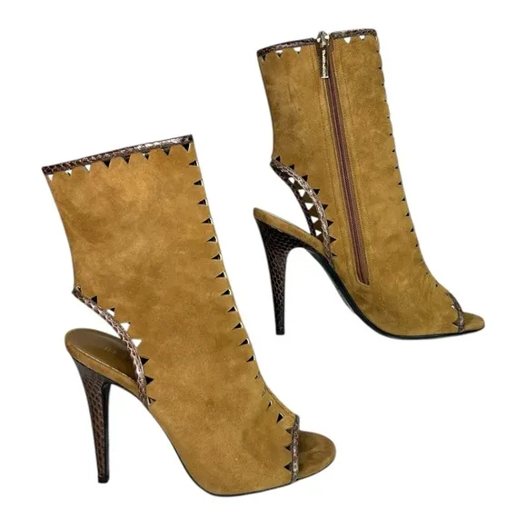 Tamara Mellon - Women's Suede Cut-Out Boots, ‘Sunkiss’ - Tan, Size US 8, IT 38