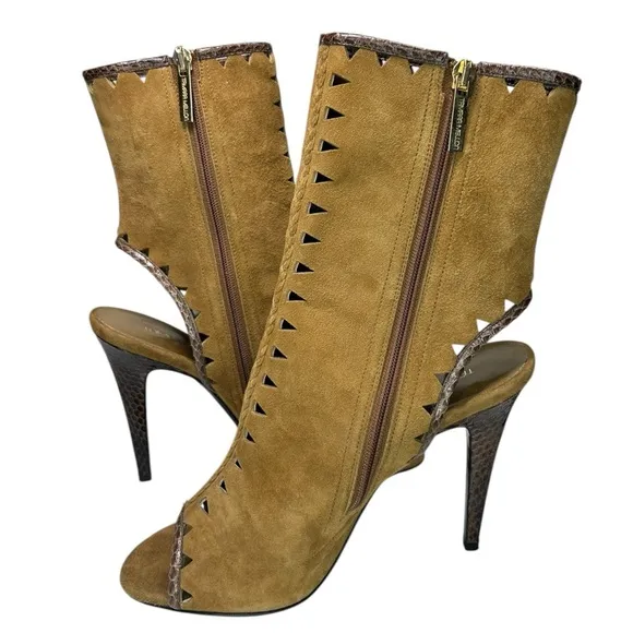 Tamara Mellon - Women's Suede Cut-Out Boots, ‘Sunkiss’ - Tan, Size US 8, IT 38