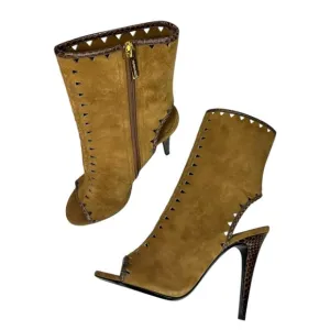 Tamara Mellon - Women's Suede Cut-Out Boots, ‘Sunkiss’ - Tan, Size US 8, IT 38