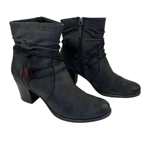 TAMARIS | Gray Leather Tassel Detail Mid Calf Chunky Heel Boots | Women's 42