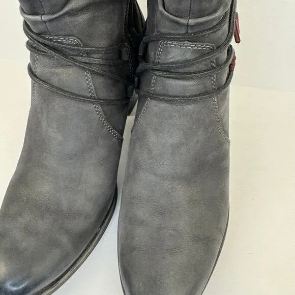 TAMARIS | Gray Leather Tassel Detail Mid Calf Chunky Heel Boots | Women's 42