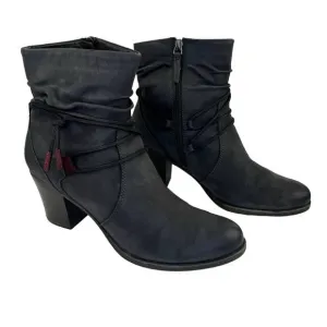TAMARIS | Gray Leather Tassel Detail Mid Calf Chunky Heel Boots | Women's 42