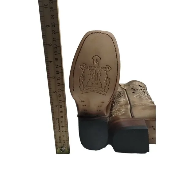 Tanner Mark Girls Pull-On Burnished Sand Butterfly Inlay Western Boots Sz US 12