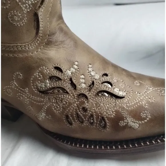 Tanner Mark Girls Pull-On Burnished Sand Butterfly Inlay Western Boots Sz US 12